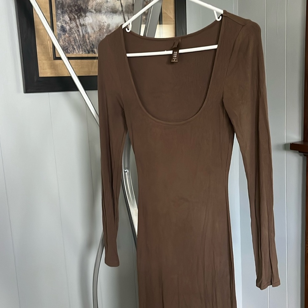 Skims long brown dress